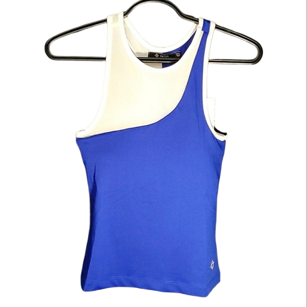 NWT Satva Sari Cami, Royal Blue & White Mesh with Build in Bra - Size Small